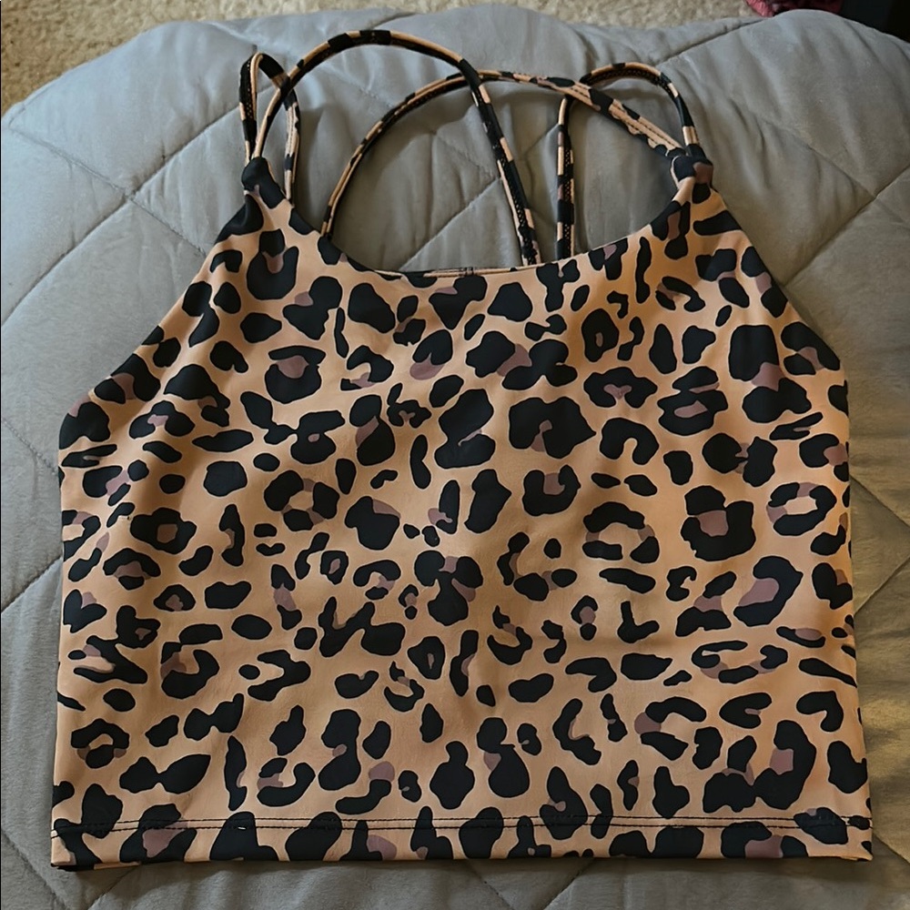 Leopard Print Strappy Crop/Athletic Top